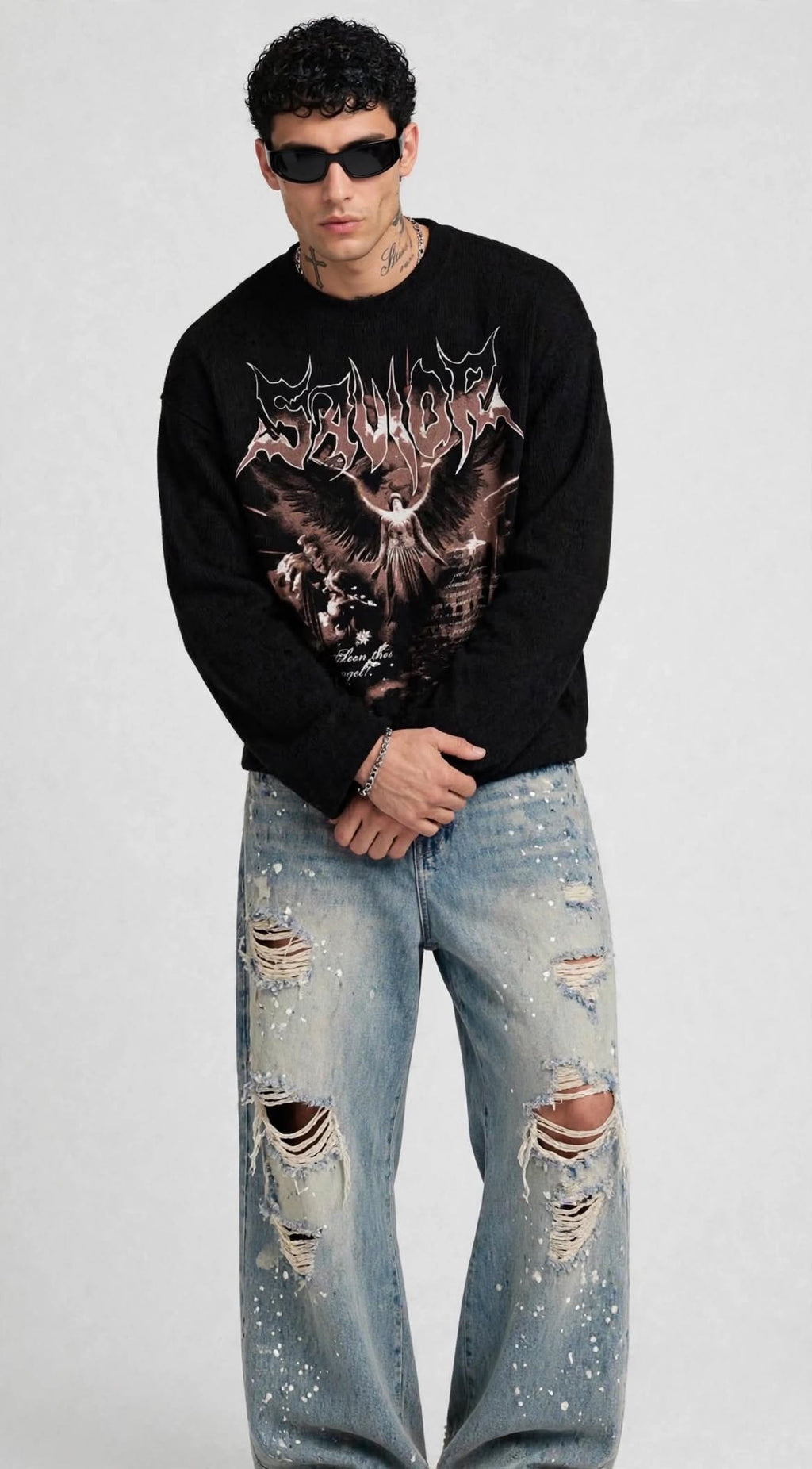 SAVIOR BLACK WAFFLE T-SHIRT