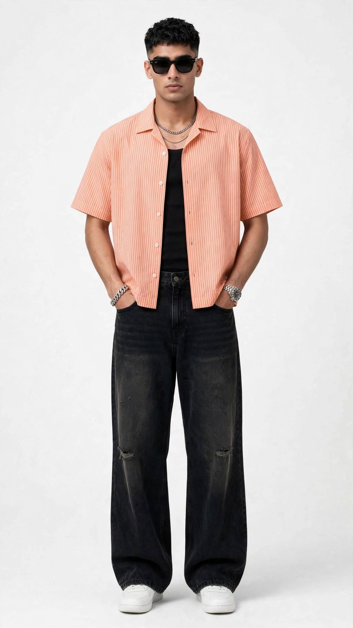 LOVE STRIPED CROPPED SHIRT