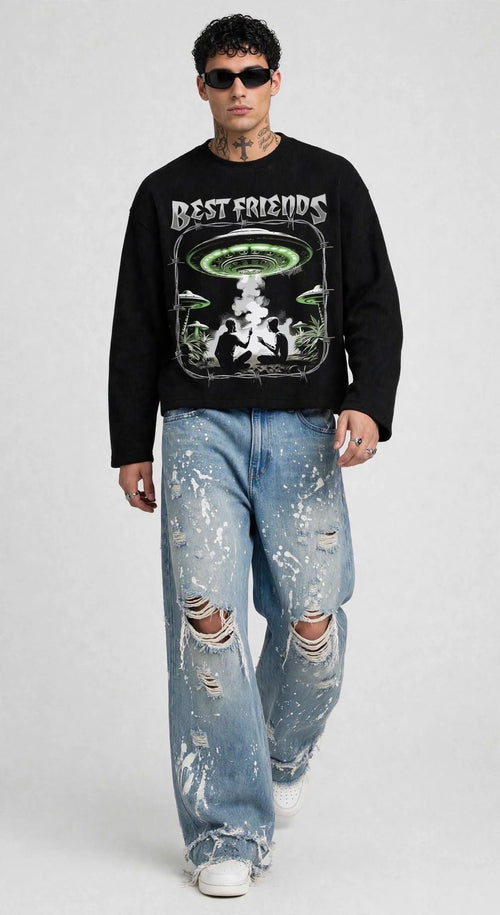 BEST FRIENDS BLACK WAFFLE T-SHIRT