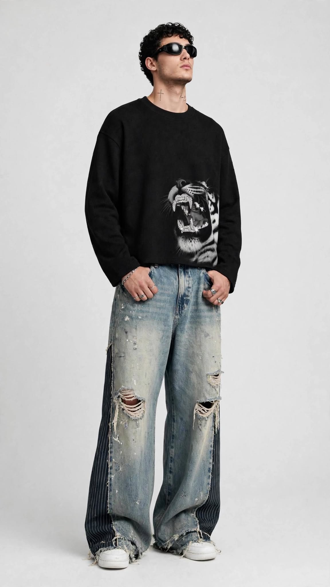 CHROME TIGER BLACK WAFFLE T-SHIRT