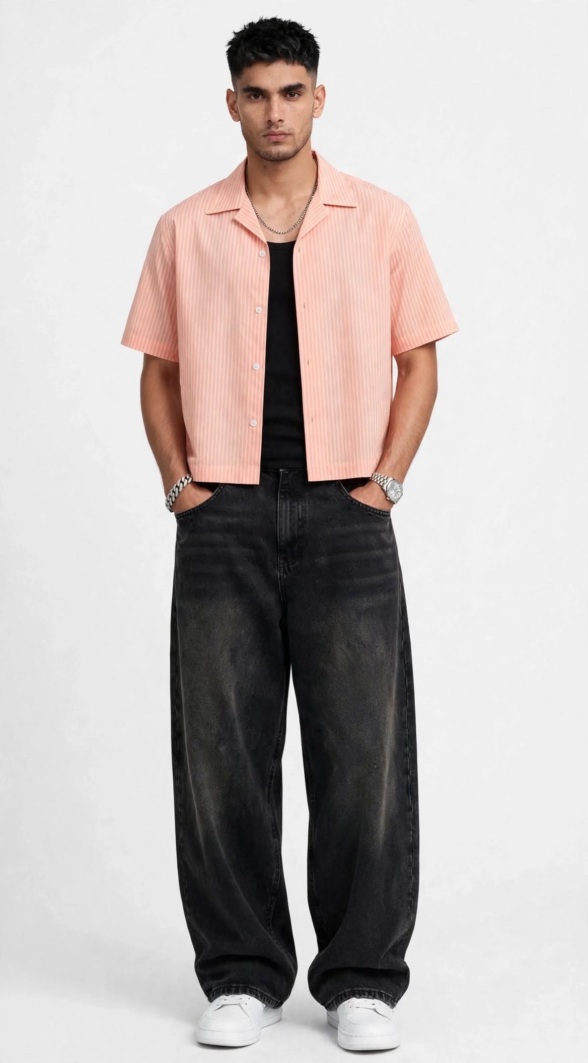 FACTS STRIPED CROPPED SHIRT