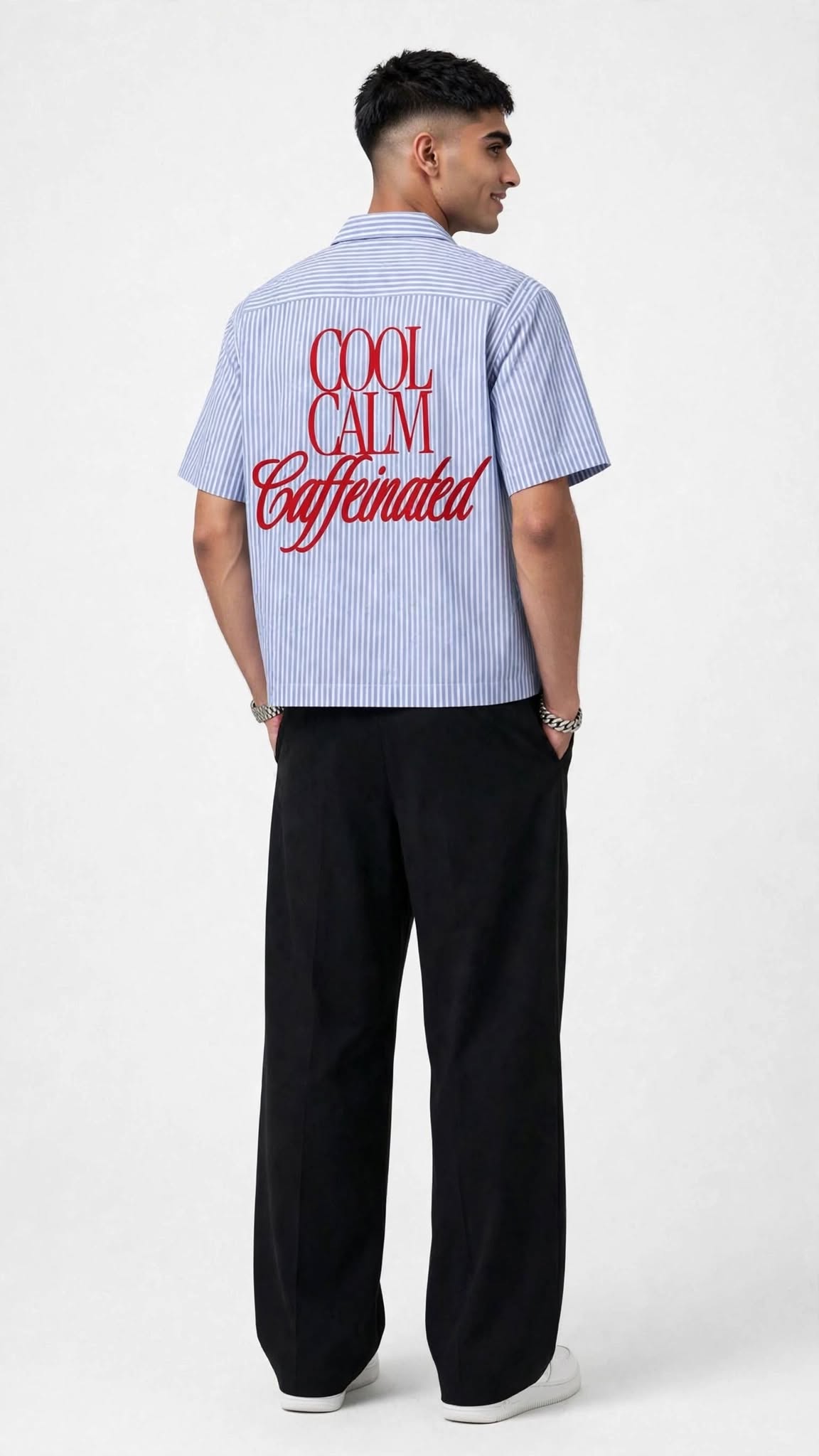 CAFFEINATED STRIPED CROPPED SHIRT