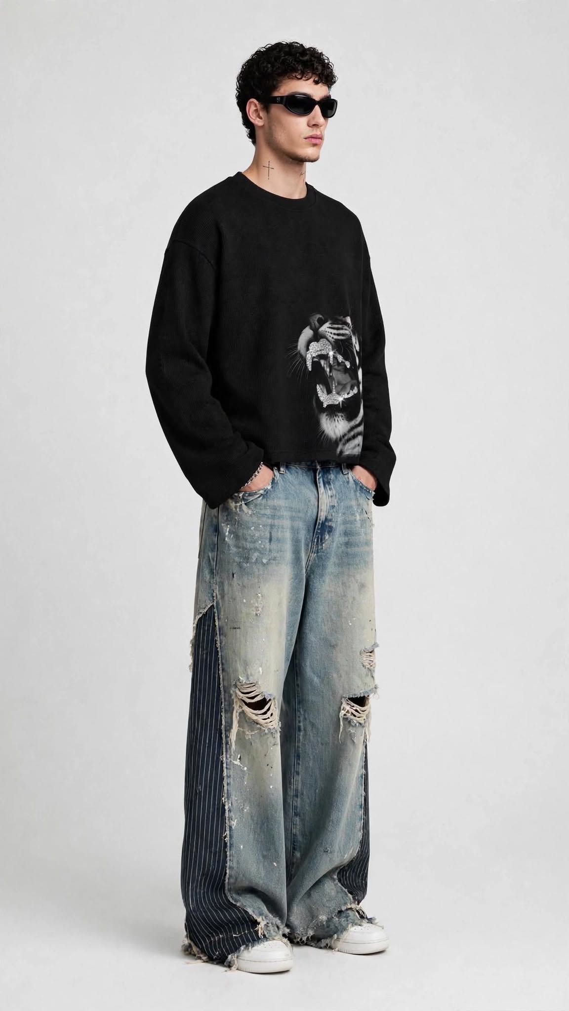 CHROME TIGER BLACK WAFFLE T-SHIRT
