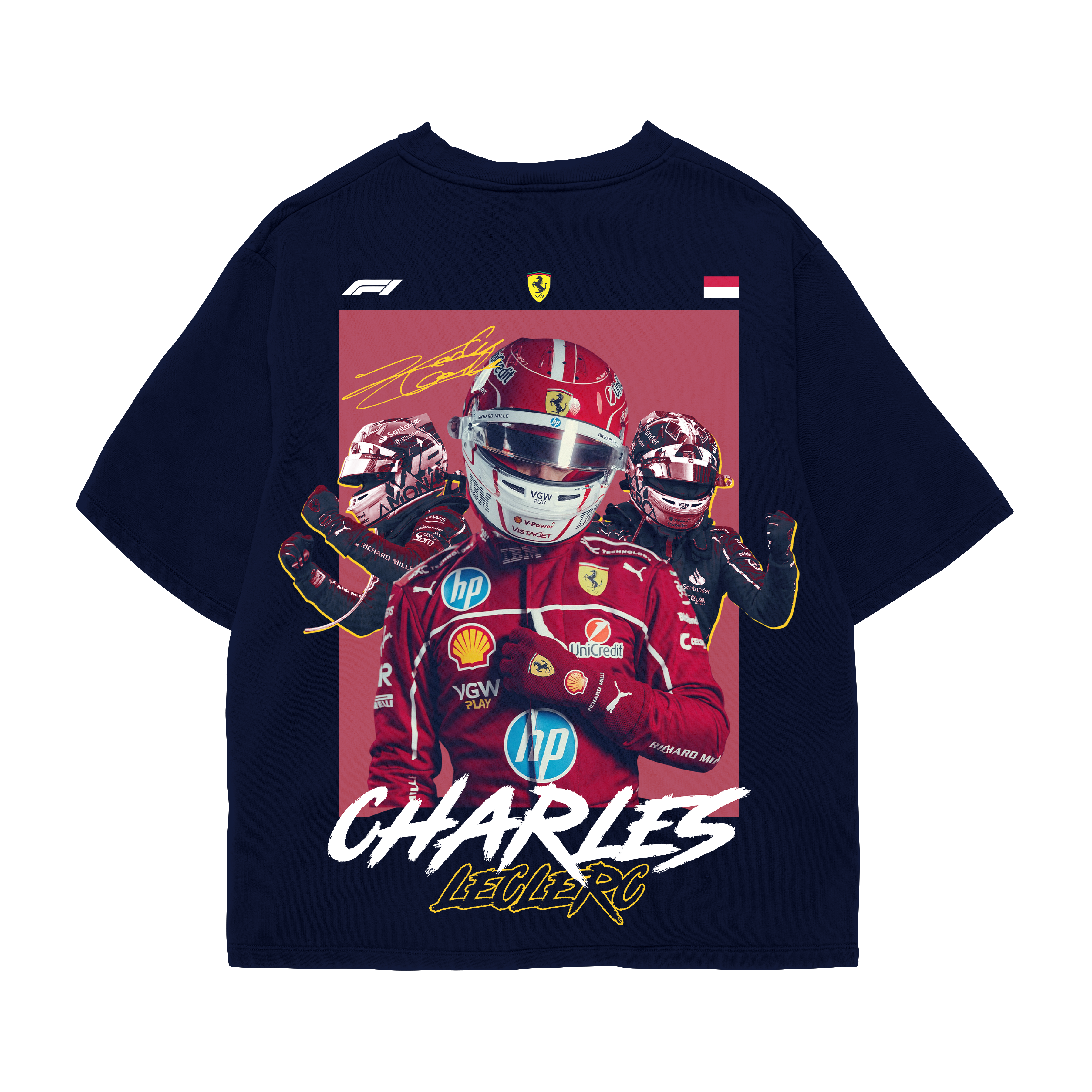 Charles Leclerc Oversized Tee – Navy Blue