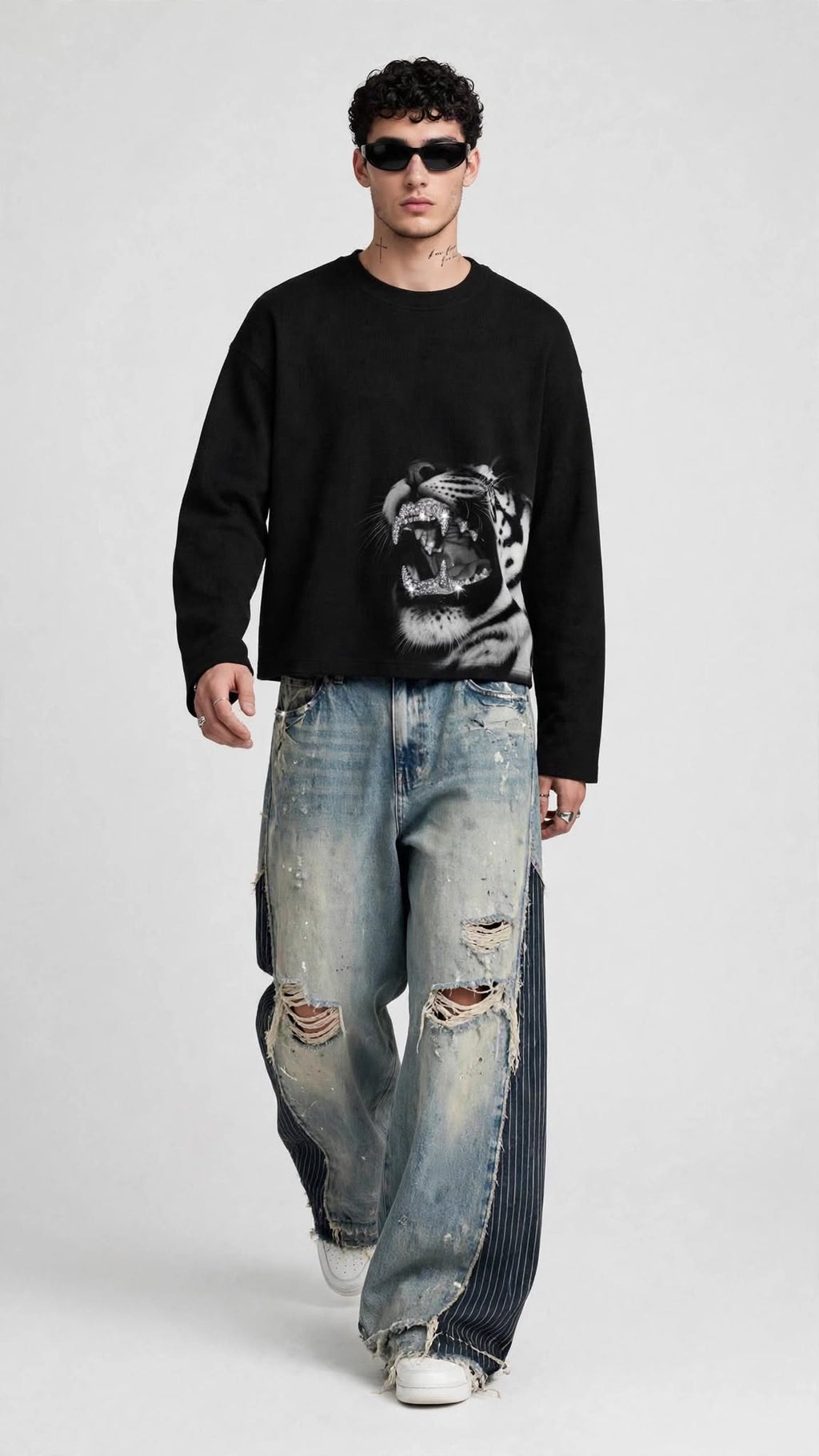 CHROME TIGER BLACK WAFFLE T-SHIRT