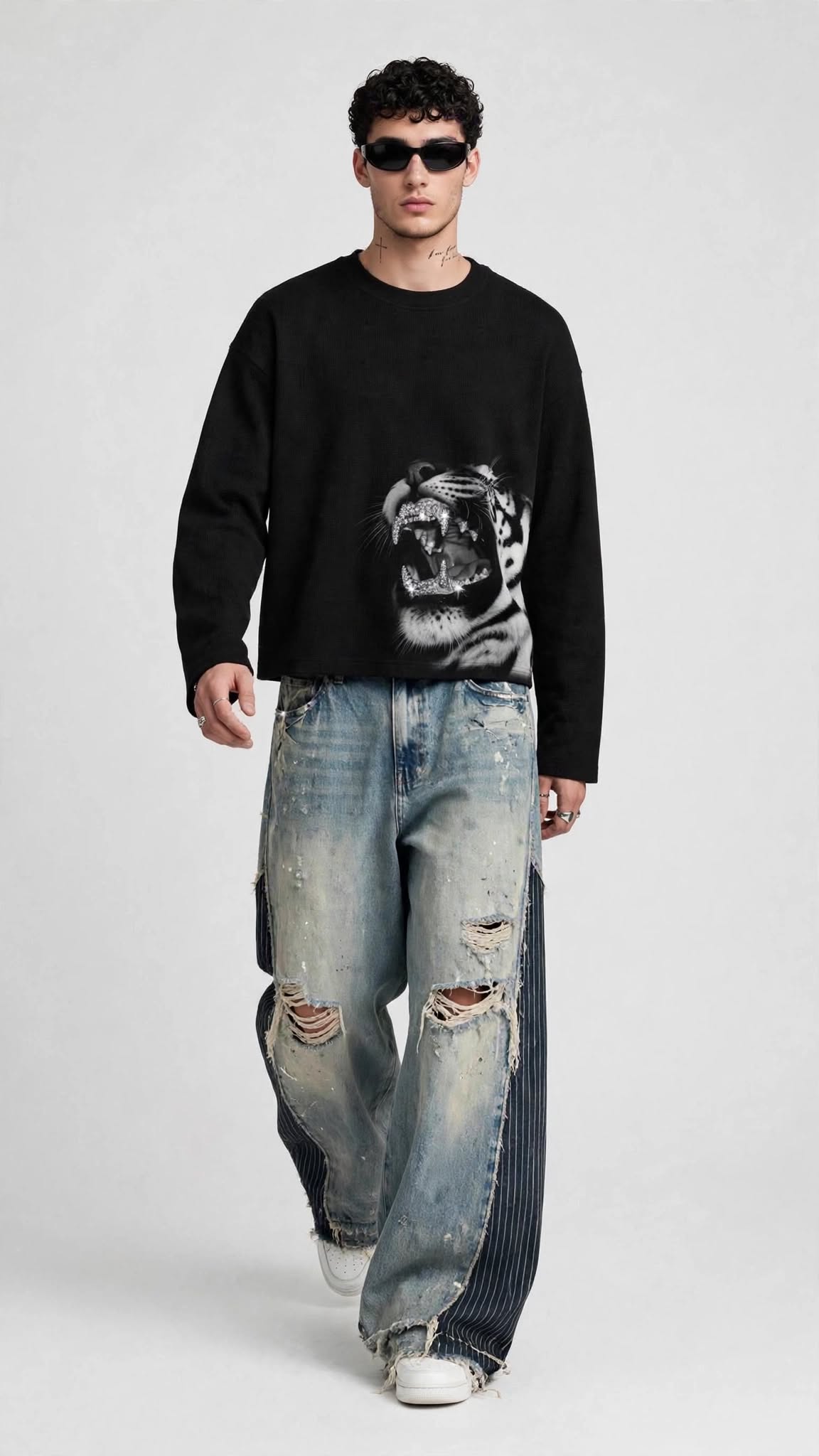 CHROME TIGER BLACK WAFFLE T-SHIRT