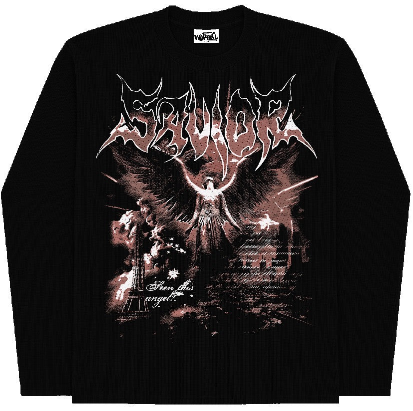 SAVIOR BLACK WAFFLE T-SHIRT
