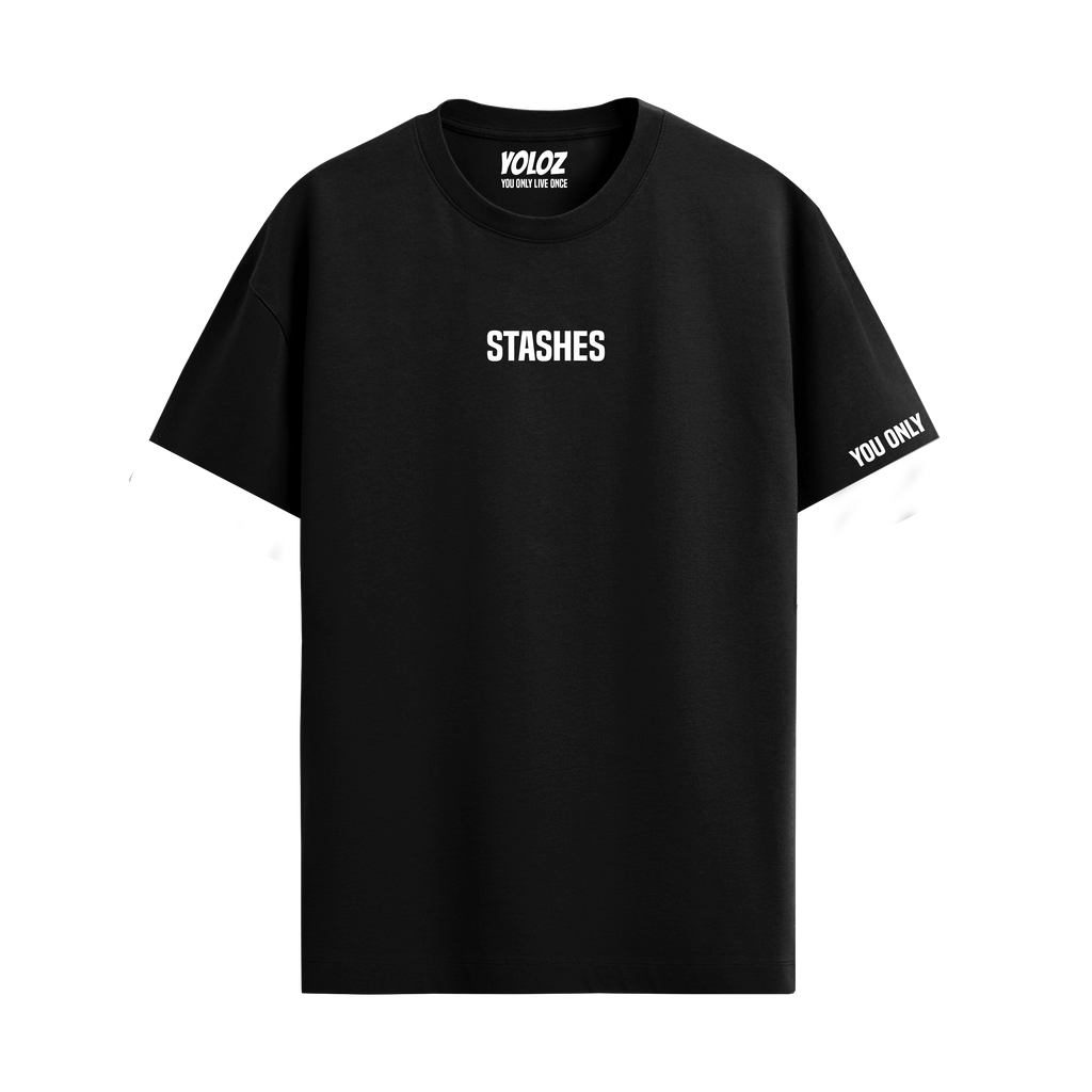 STASHES BLACK REGULAR FIT T-SHIRT