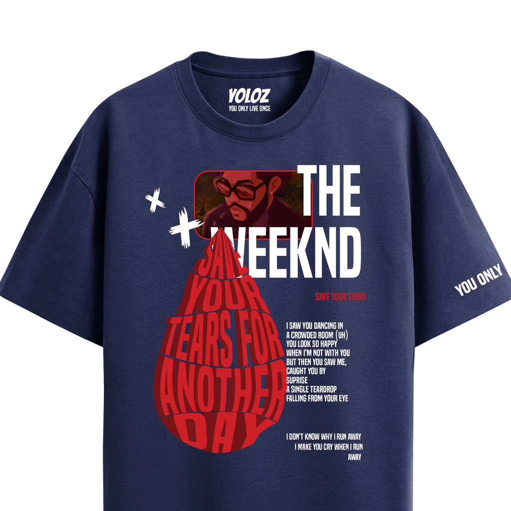 THE WEEKND NAVY BLUE OVERSIZED T-SHIRT